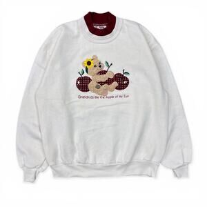Vintage Embroider Grannycore Grandkids Apple Teddy Bear Double Collar Sweatshirt